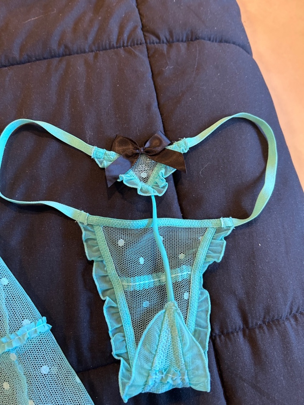 Victoria's Secret Sheer Mint Green Polka Dot Babydoll Chemise with Thong - Picture 4 of 9